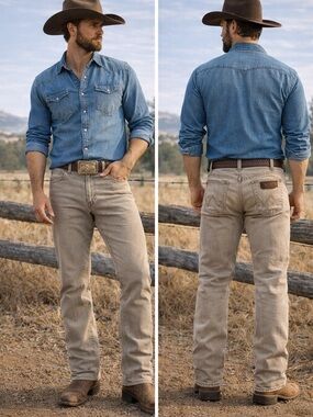 Wrangler Retro Slim Straight Men’s 35x30 Beige Tan Jeans Stretch Denim